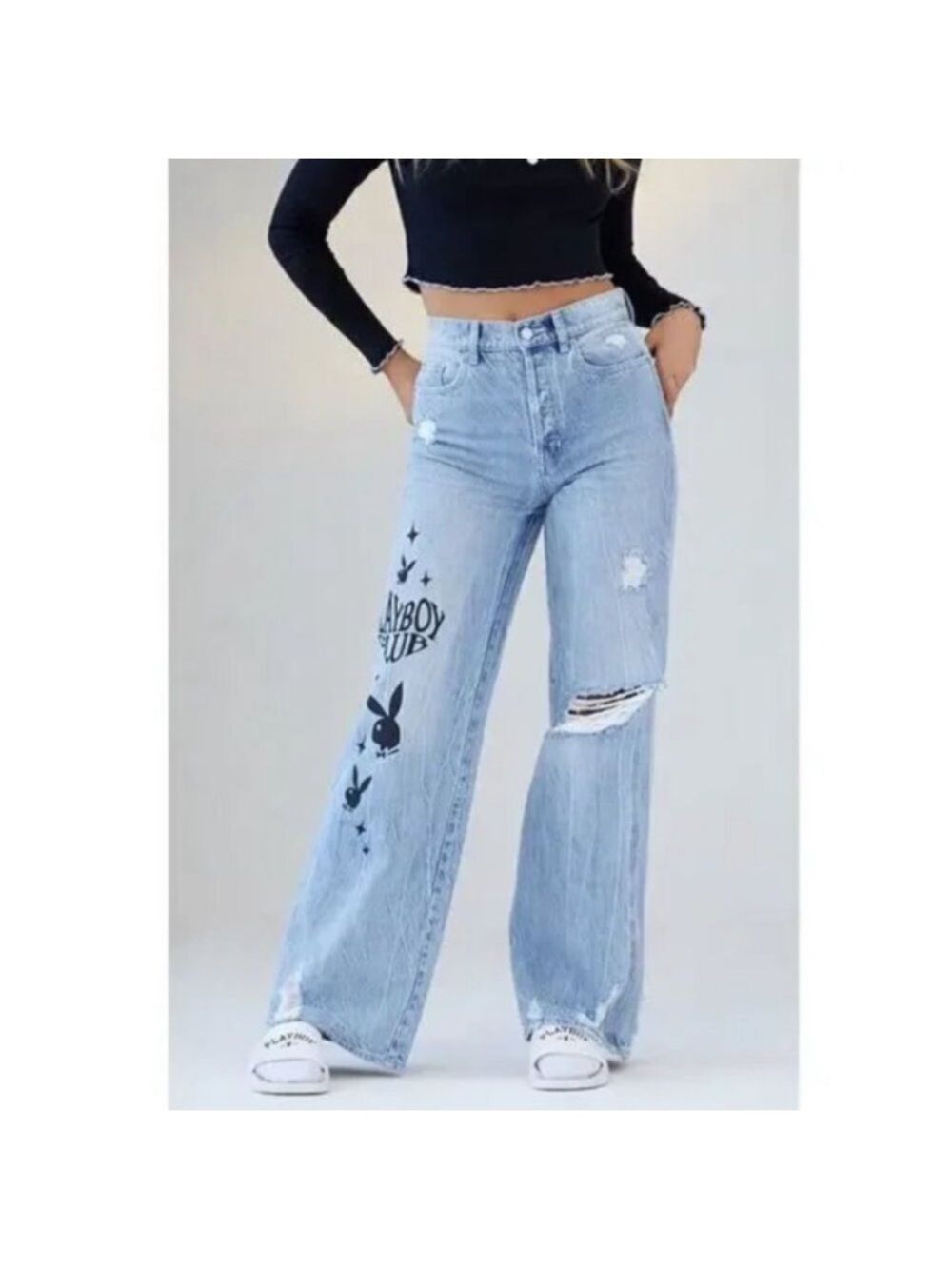 Playboy x PacSun Eco Super Distressed High Waist Baggy Jeans Size 23
